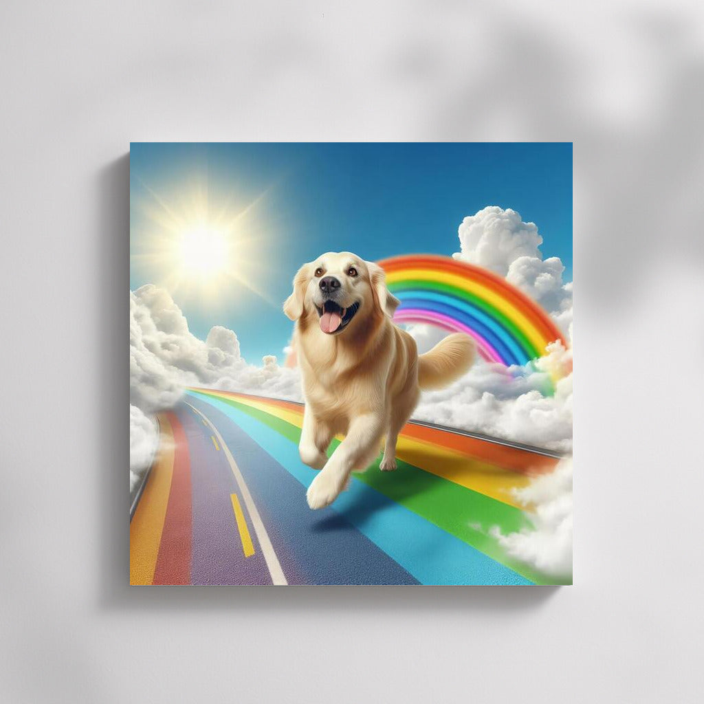 Happy Dog on the Rainbow Road: A Bright Sunny Journey