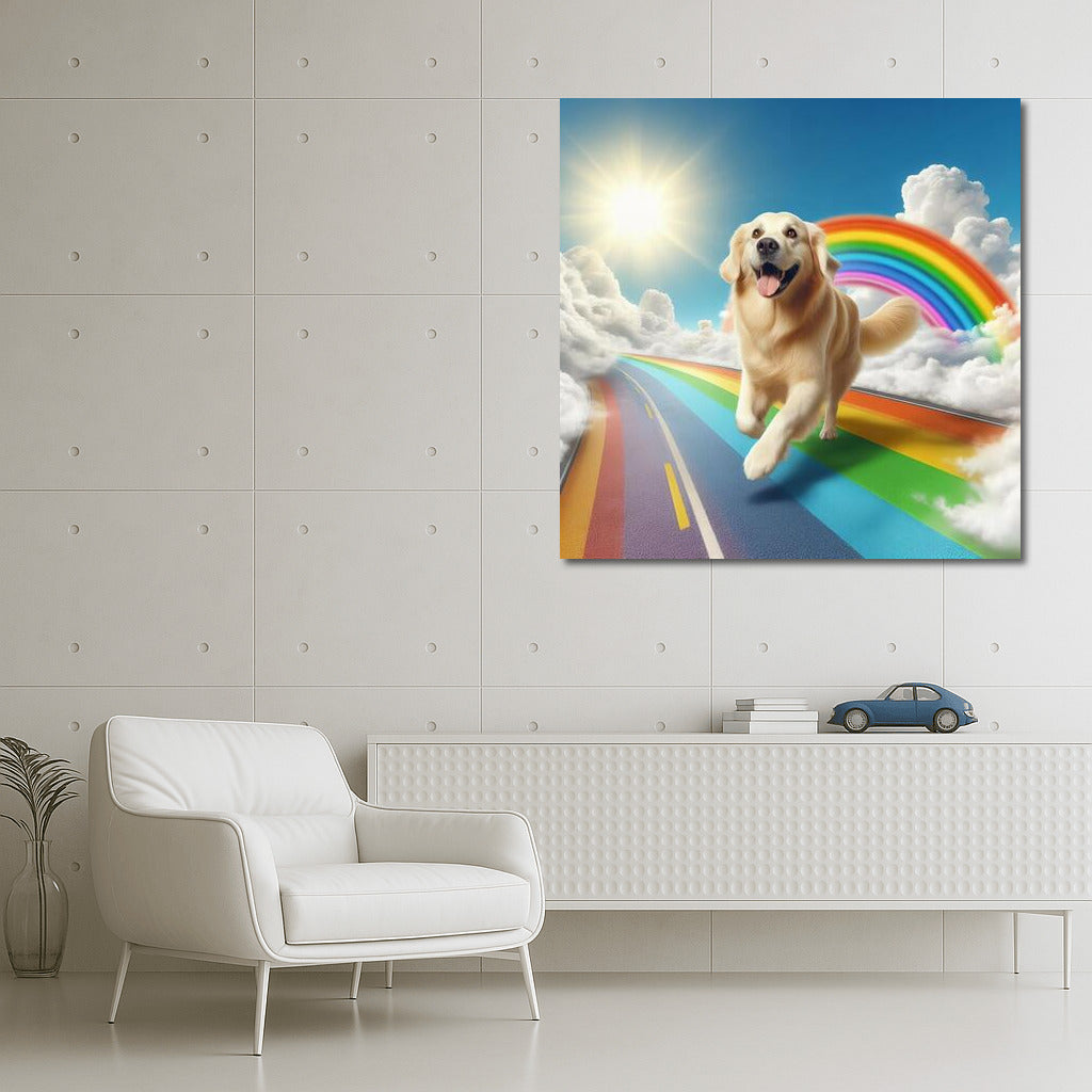 Happy Dog on the Rainbow Road: A Bright Sunny Journey