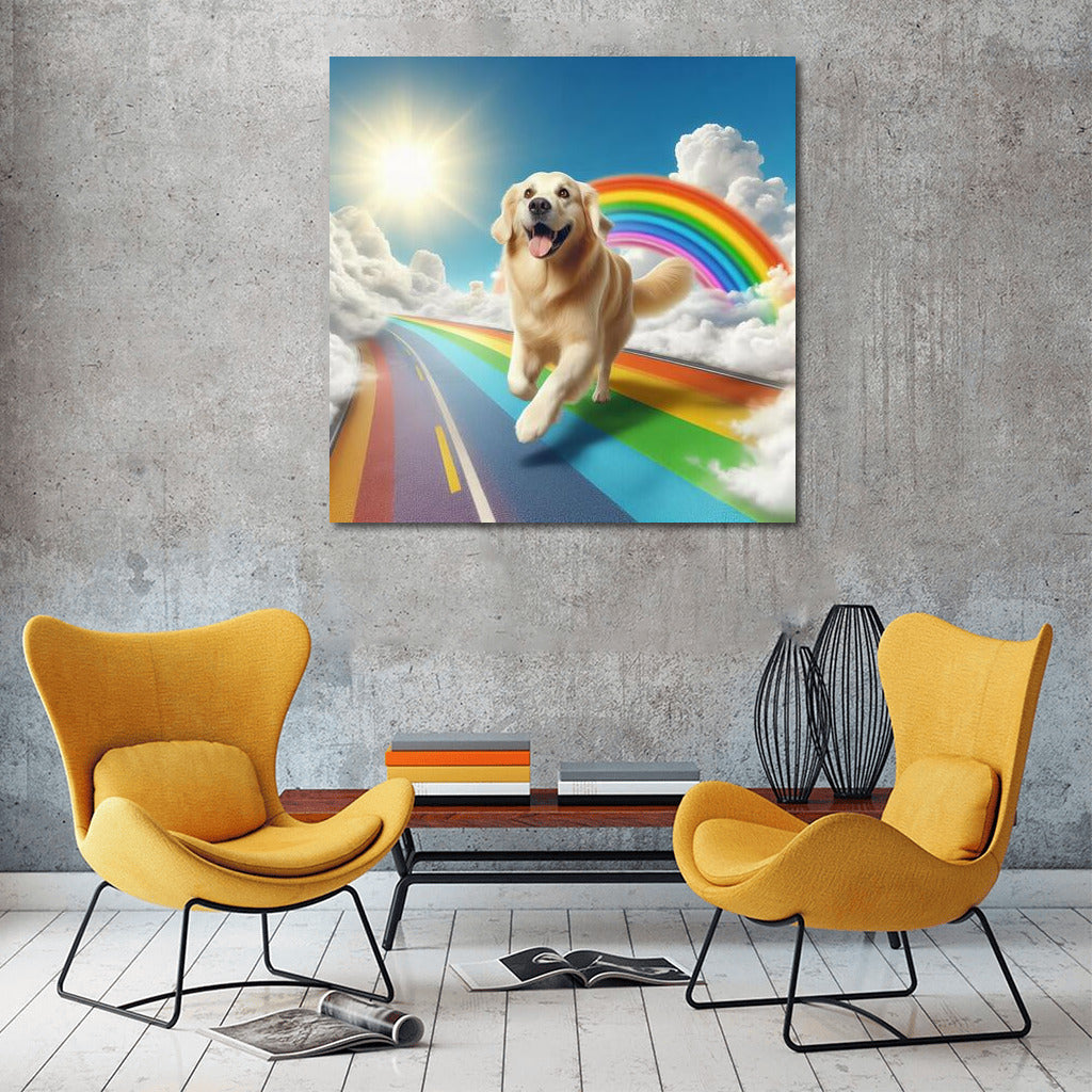 Happy Dog on the Rainbow Road: A Bright Sunny Journey