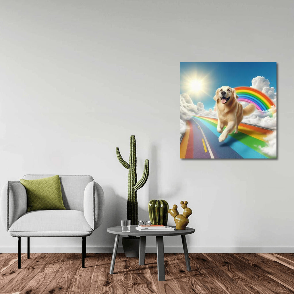 Happy Dog on the Rainbow Road: A Bright Sunny Journey