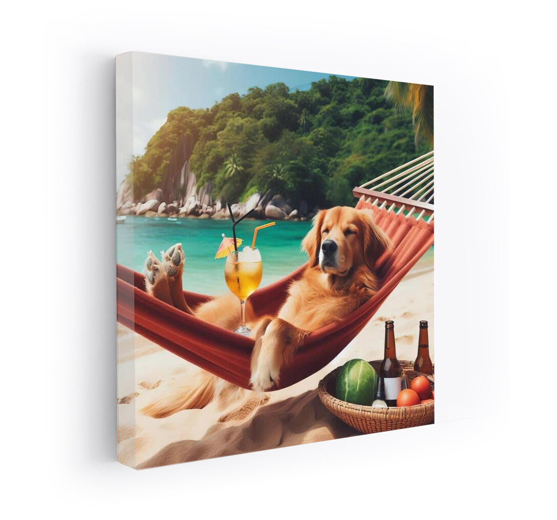 Beach Chill: Dog in a Hammock with a Cocktail