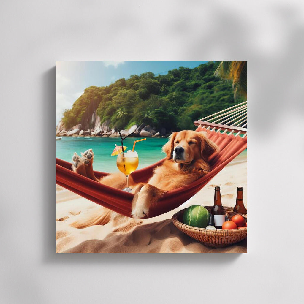 Beach Chill: Dog in a Hammock with a Cocktail