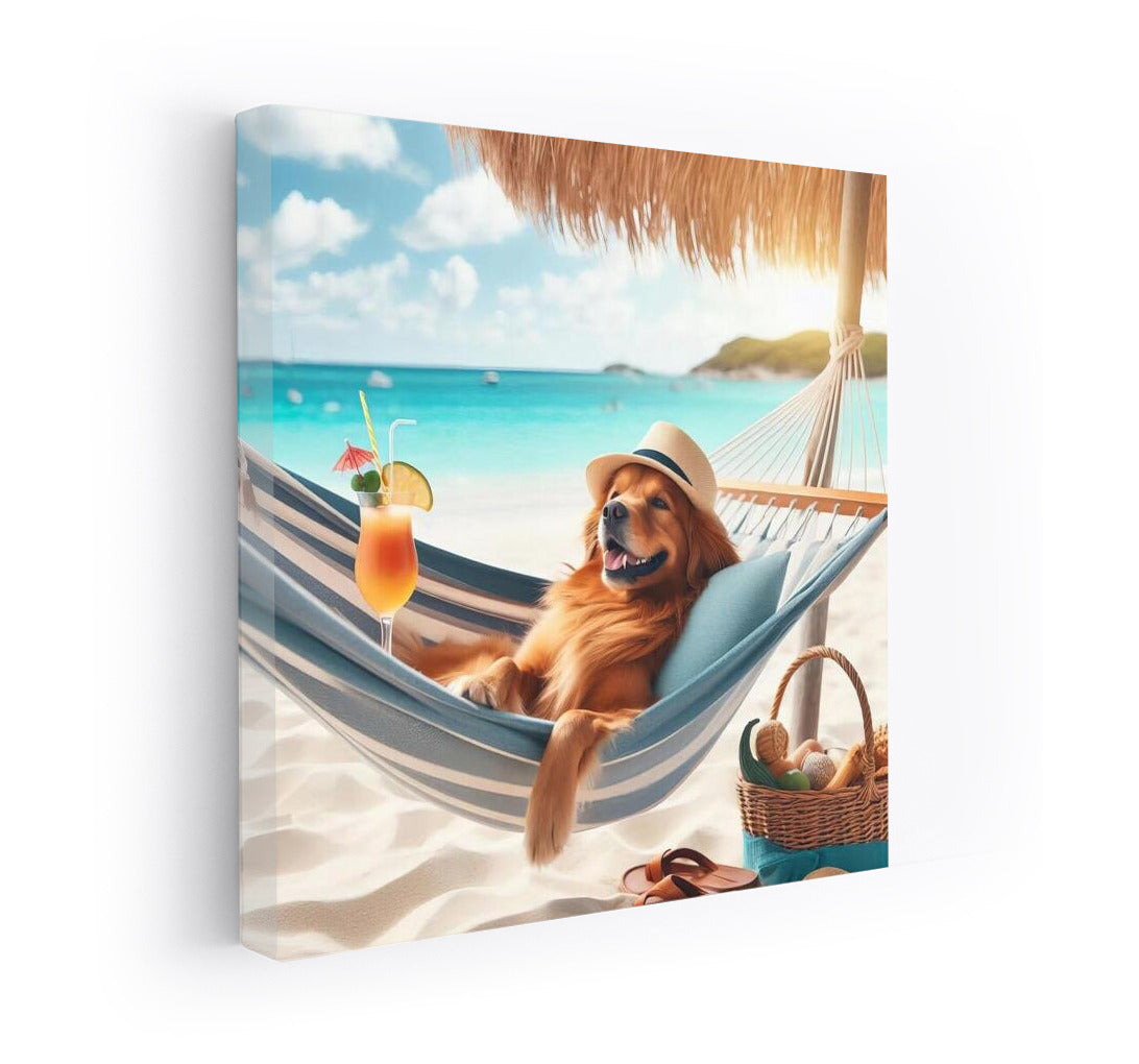 Dog in a Hammock: Beach Relaxation with a Cocktail
