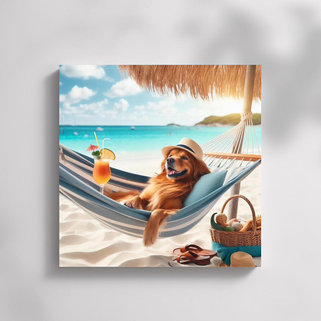 Dog in a Hammock: Beach Relaxation with a Cocktail