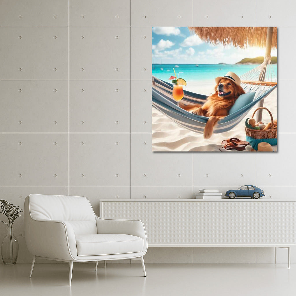 Dog in a Hammock: Beach Relaxation with a Cocktail