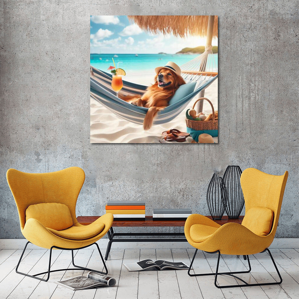 Dog in a Hammock: Beach Relaxation with a Cocktail
