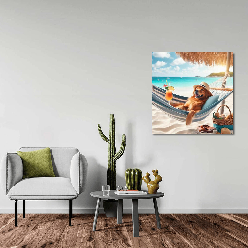 Dog in a Hammock: Beach Relaxation with a Cocktail