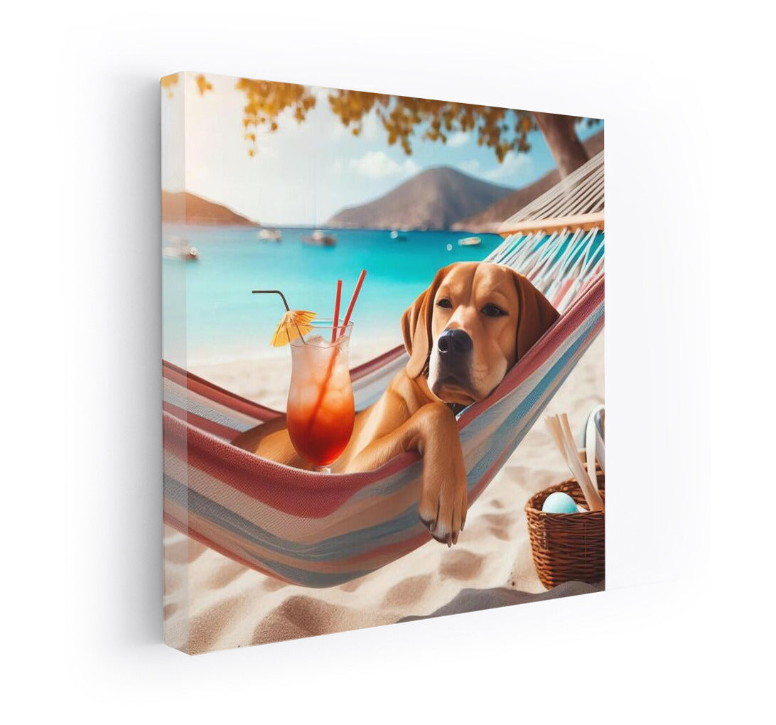 Beach Chill: Dog in a Hammock with a Cocktail