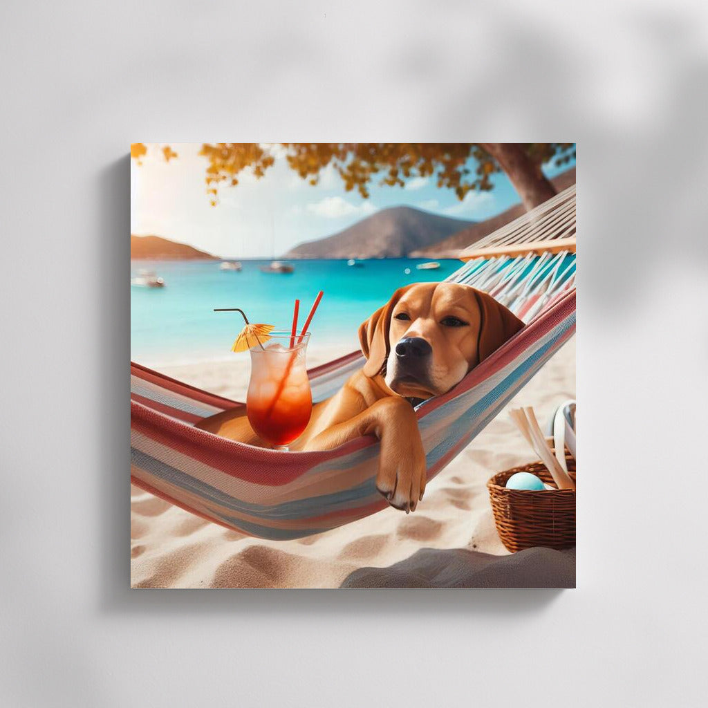 Beach Chill: Dog in a Hammock with a Cocktail