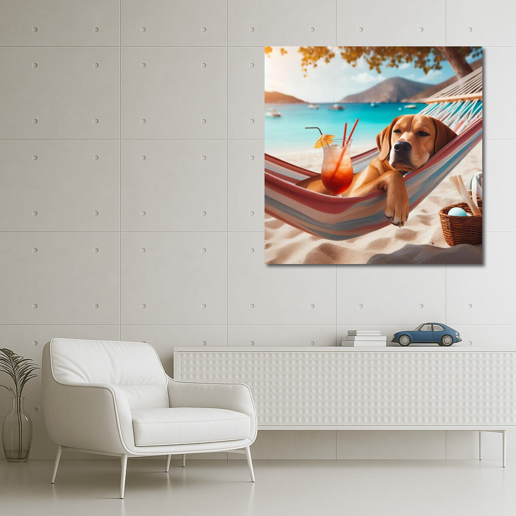 Beach Chill: Dog in a Hammock with a Cocktail
