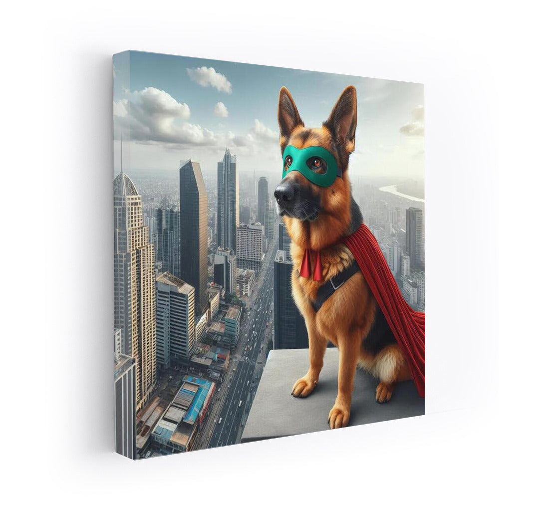 Brave Dog Superhero in Mask and Cape: City Defender