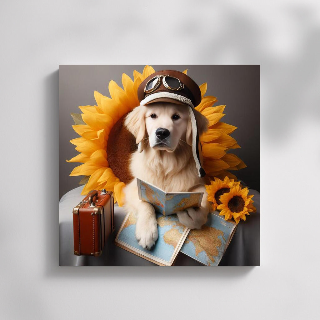 Dreamy Dog's Journey on a Giant Flower: Bright Decor for Your Interior