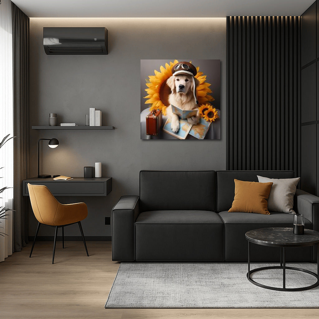 Dreamy Dog's Journey on a Giant Flower: Bright Decor for Your Interior