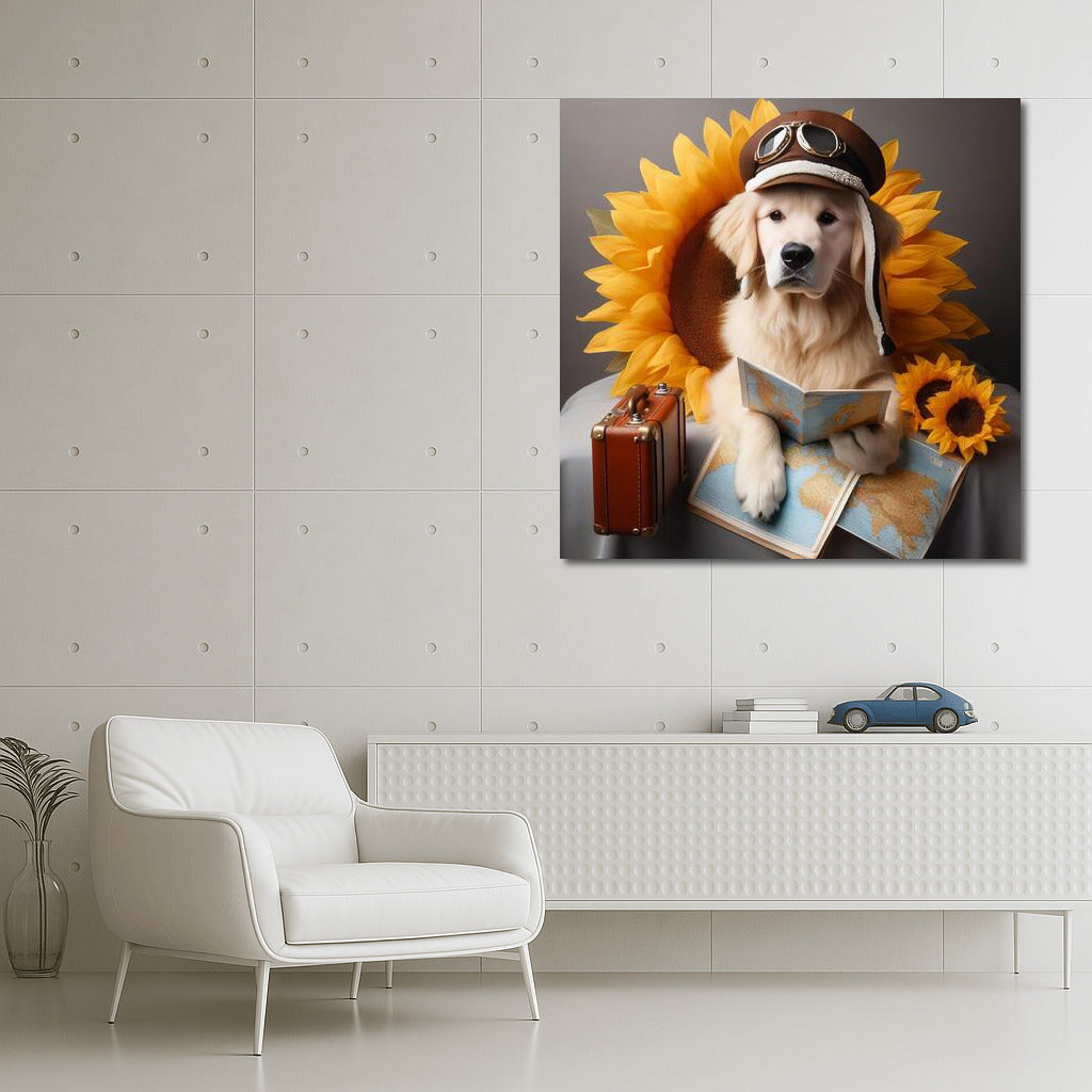 Dreamy Dog's Journey on a Giant Flower: Bright Decor for Your Interior