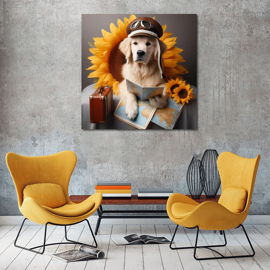 Dreamy Dog's Journey on a Giant Flower: Bright Decor for Your Interior