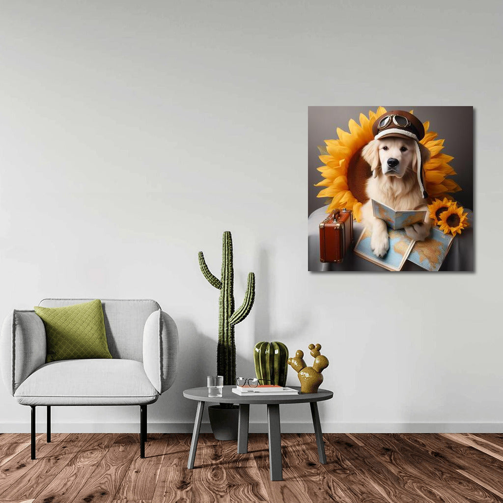 Dreamy Dog's Journey on a Giant Flower: Bright Decor for Your Interior