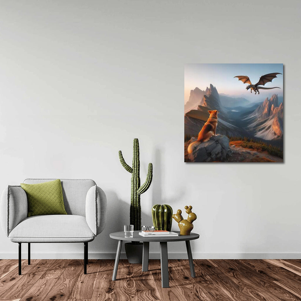 Transformation Magic: Dragon Dog Over the Mountain Peaks