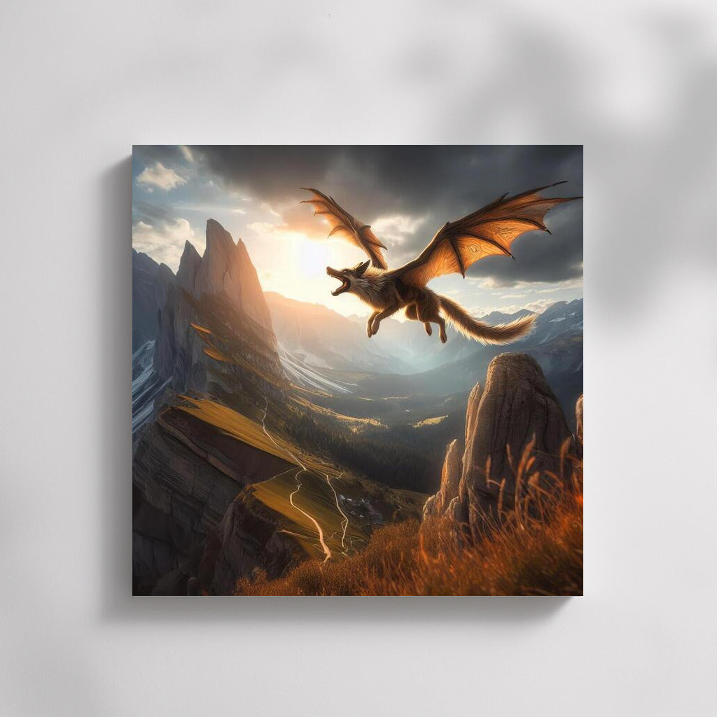 Magical Flight: Dragon Dog Over Mountain Peaks