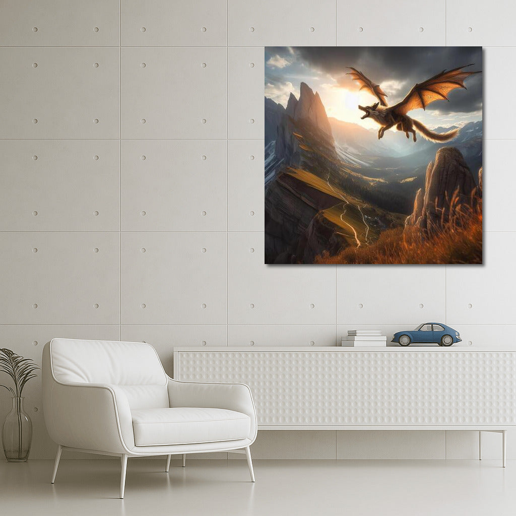 Magical Flight: Dragon Dog Over Mountain Peaks