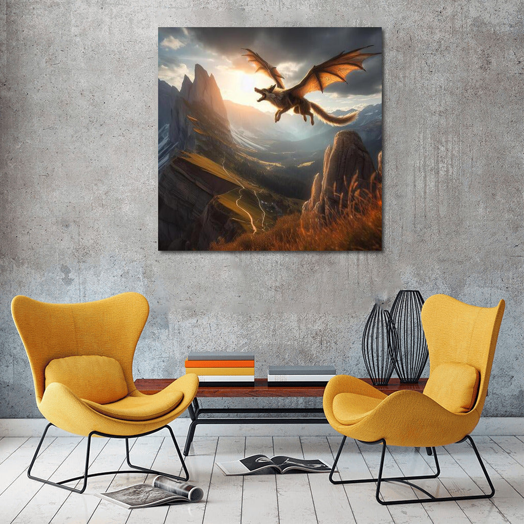 Magical Flight: Dragon Dog Over Mountain Peaks