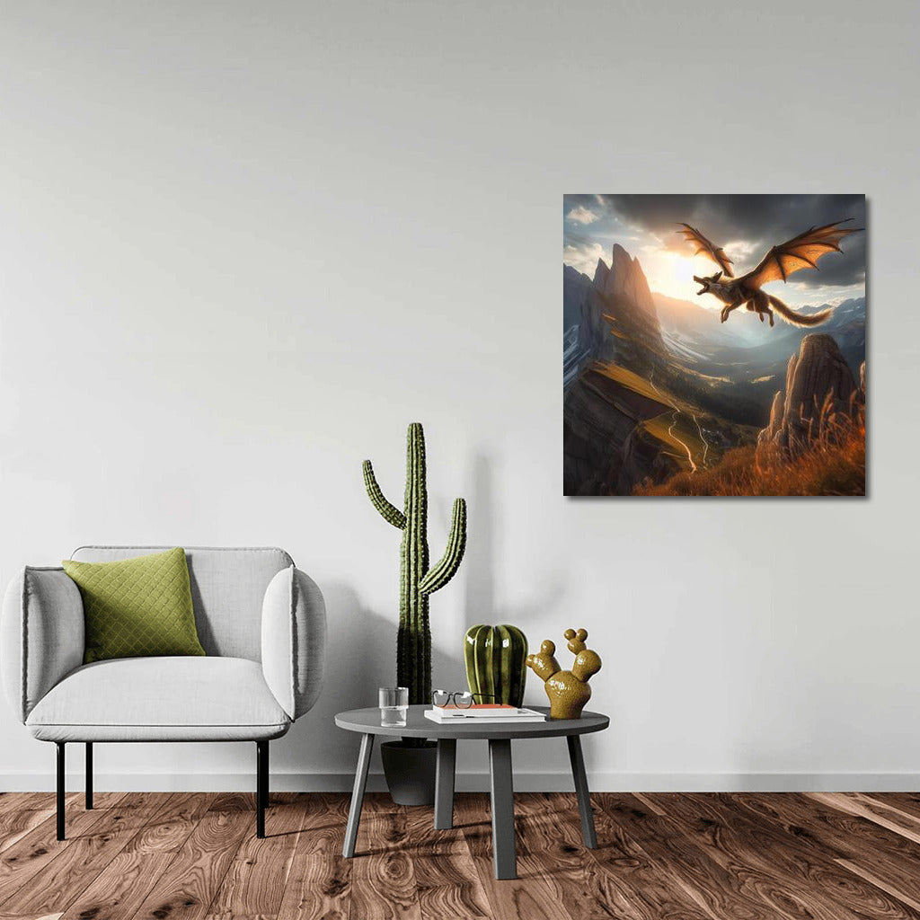 Magical Flight: Dragon Dog Over Mountain Peaks