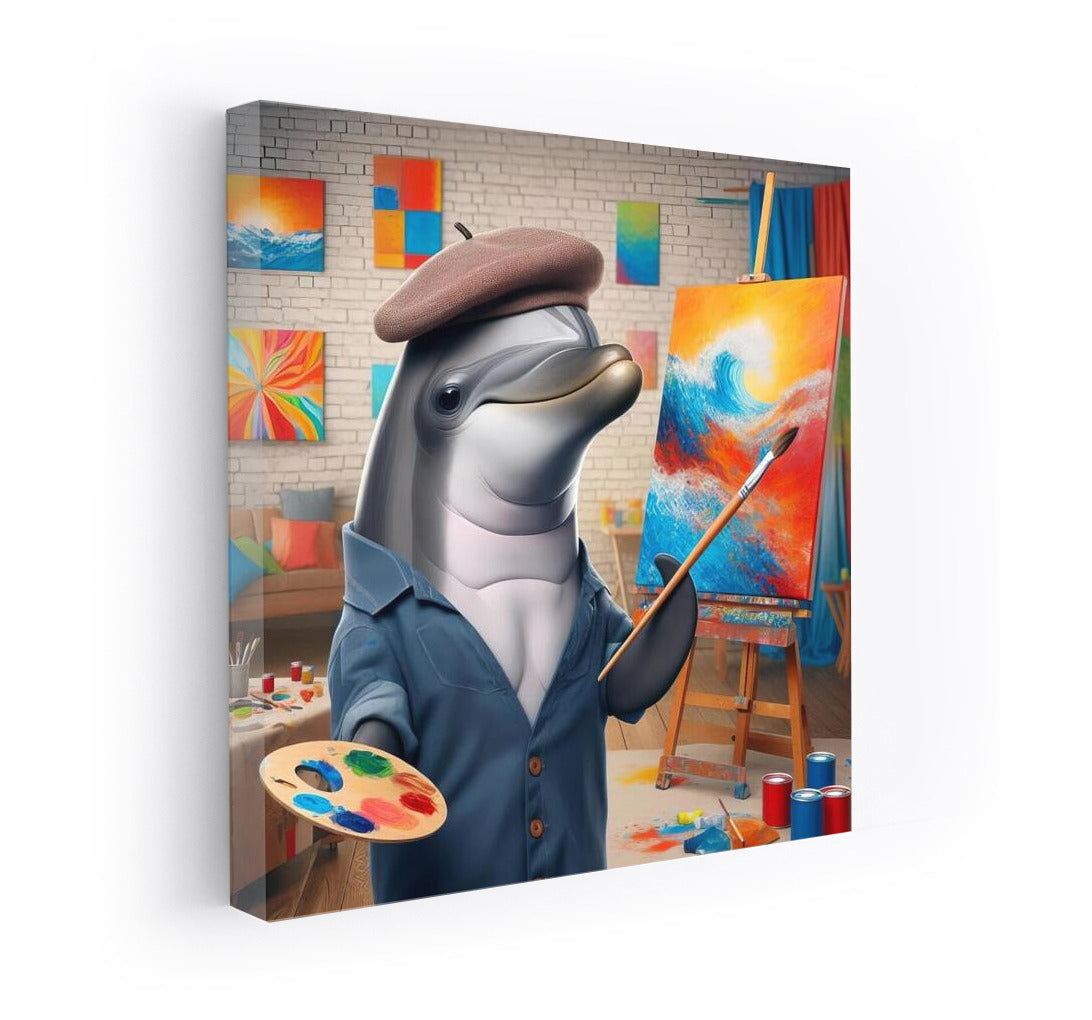 Creative Dolphin in the Art Studio: Sea Magic and Bright Colors