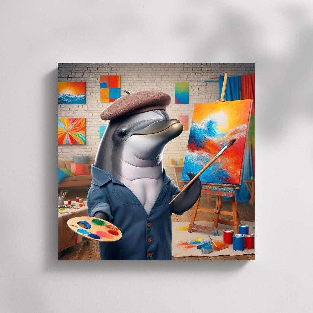 Creative Dolphin in the Art Studio: Sea Magic and Bright Colors