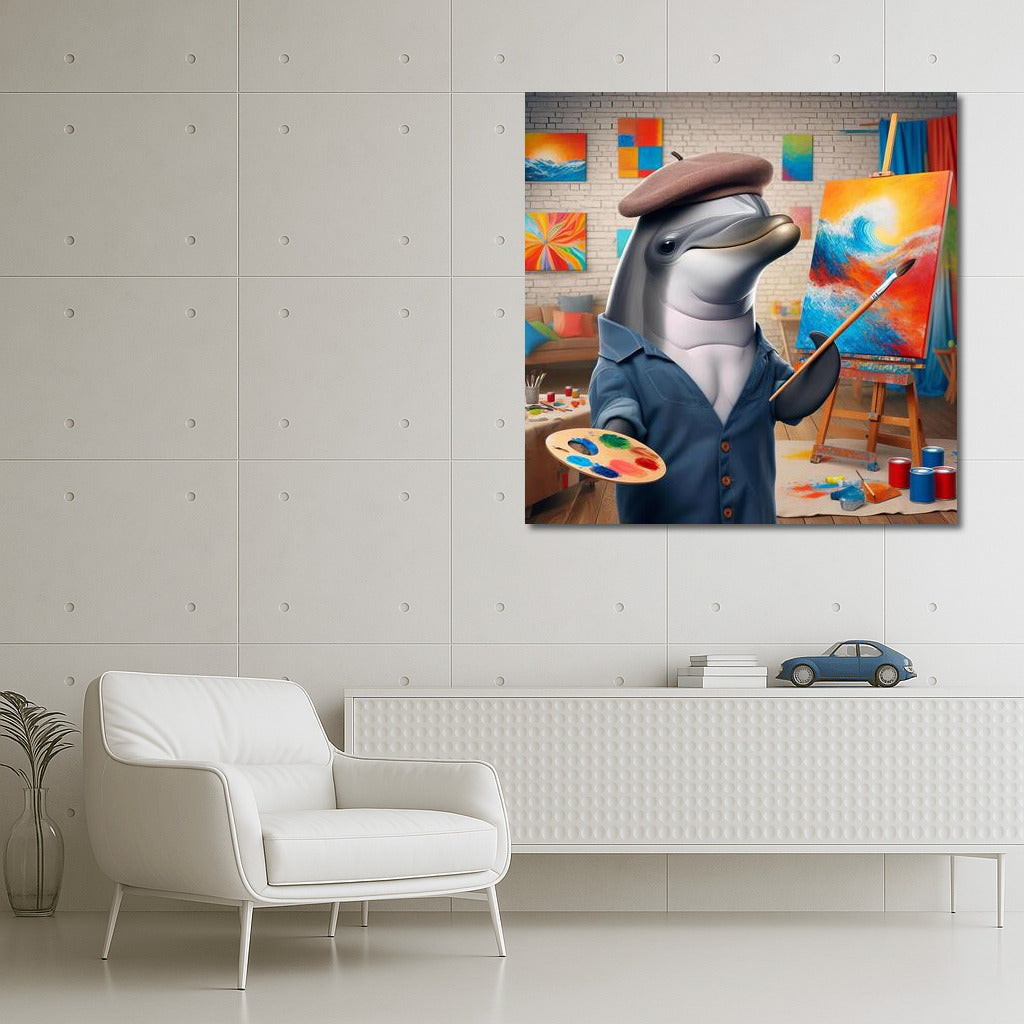 Creative Dolphin in the Art Studio: Sea Magic and Bright Colors