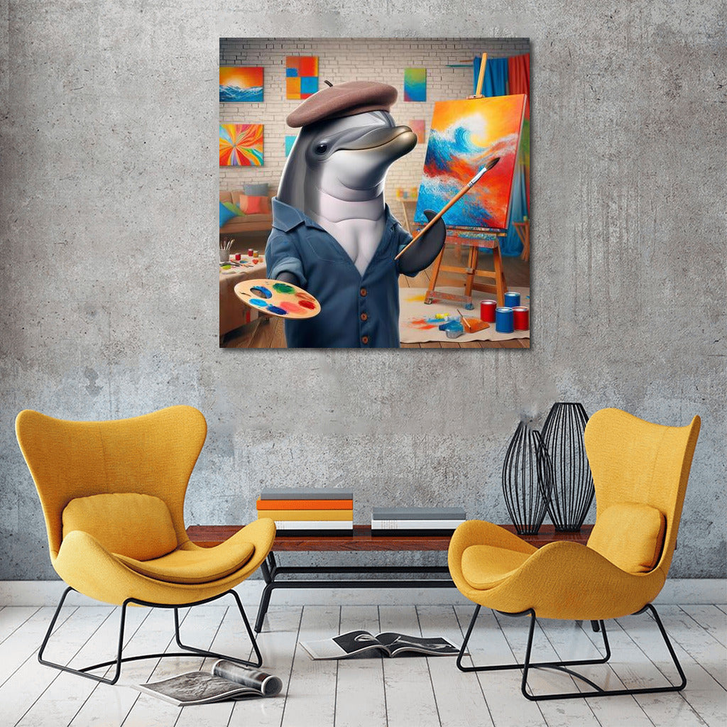 Creative Dolphin in the Art Studio: Sea Magic and Bright Colors