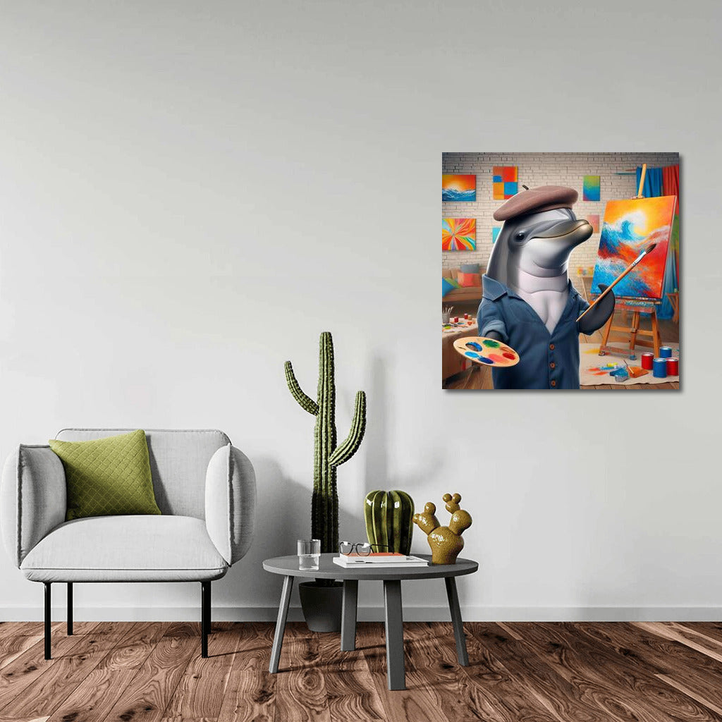 Creative Dolphin in the Art Studio: Sea Magic and Bright Colors