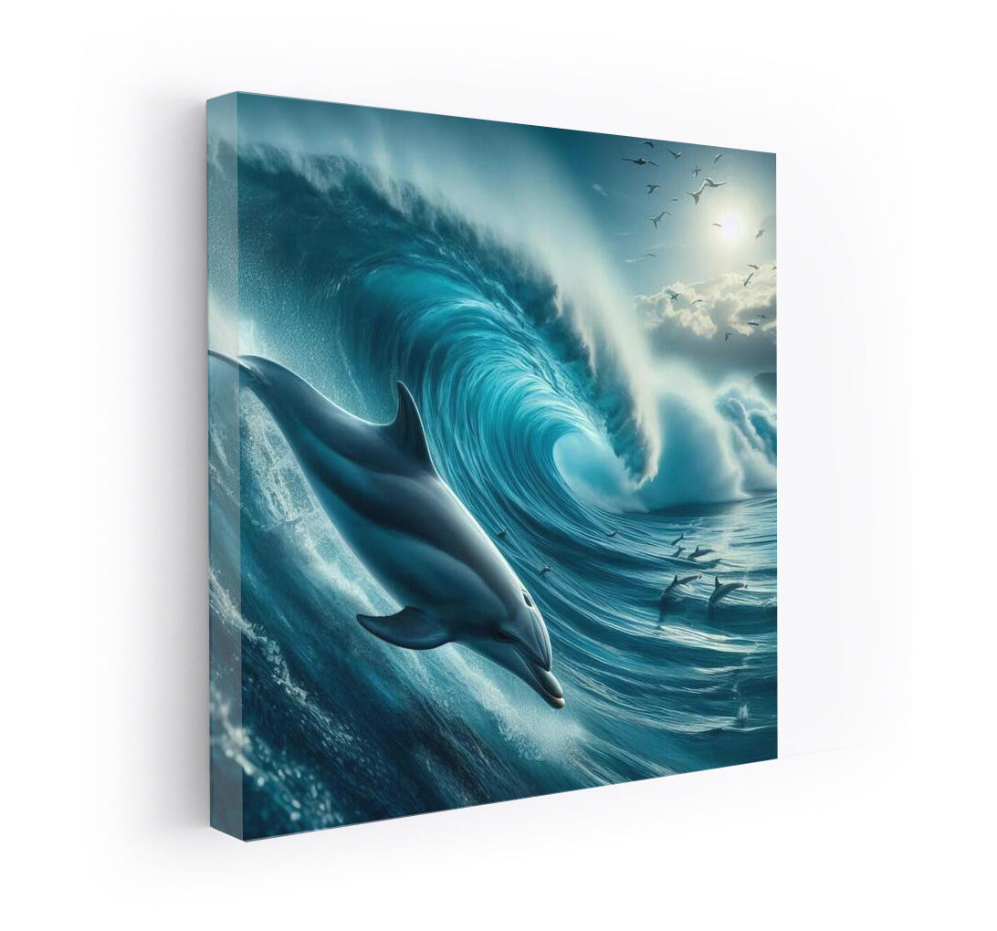 Dolphin on the crest of an ocean wave: Journey into the world of fantasy