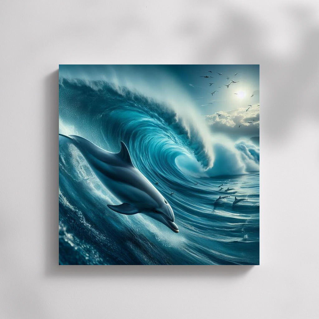 Dolphin on the crest of an ocean wave: Journey into the world of fantasy