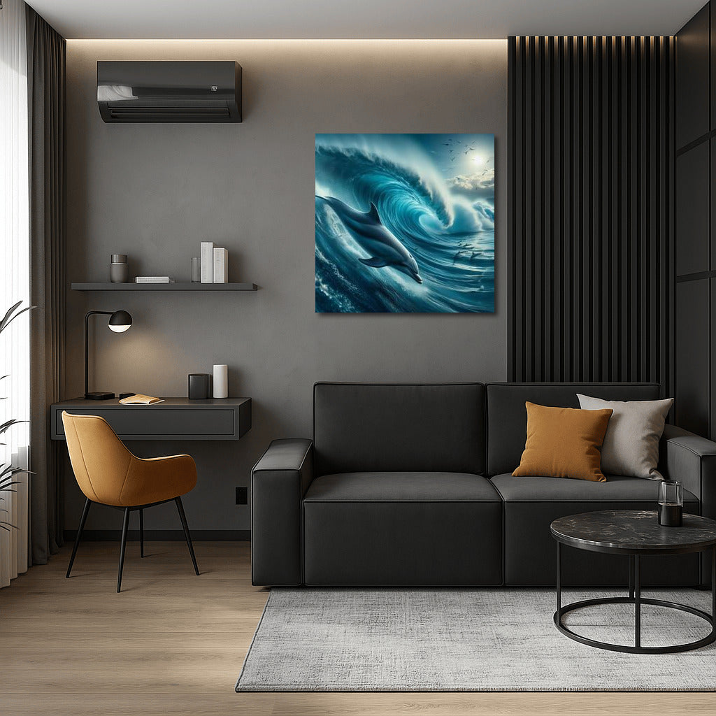 Dolphin on the crest of an ocean wave: Journey into the world of fantasy