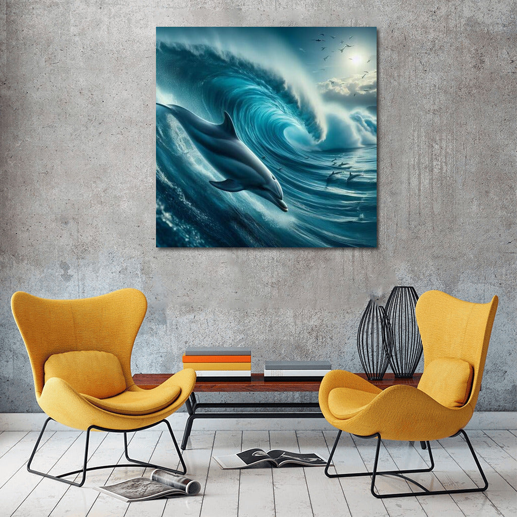 Dolphin on the crest of an ocean wave: Journey into the world of fantasy