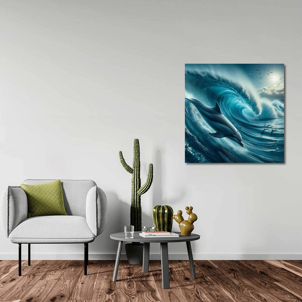 Dolphin on the crest of an ocean wave: Journey into the world of fantasy