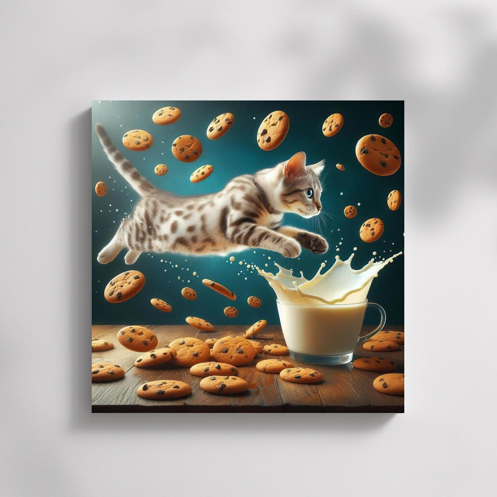Egyptian Mau in a milk swirl with cookies