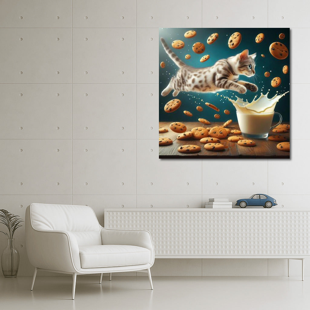 Egyptian Mau in a milk swirl with cookies