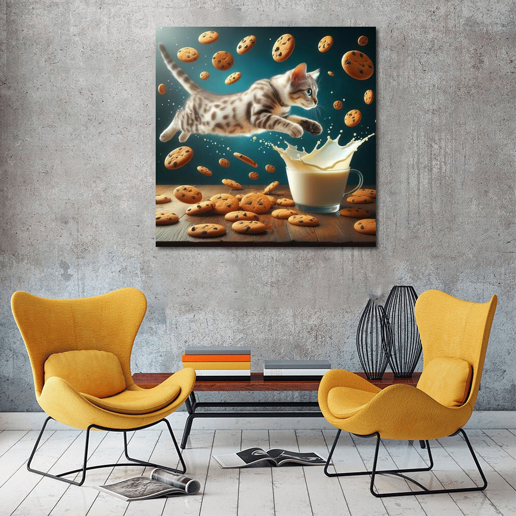 Egyptian Mau in a milk swirl with cookies