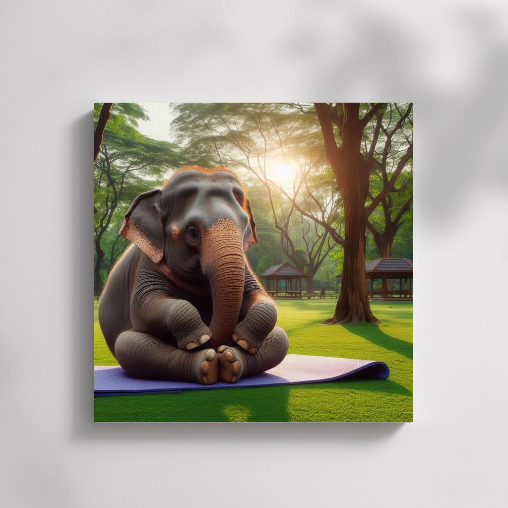 Yoga Elephant in the Park: Cozy Humor for Your Interior