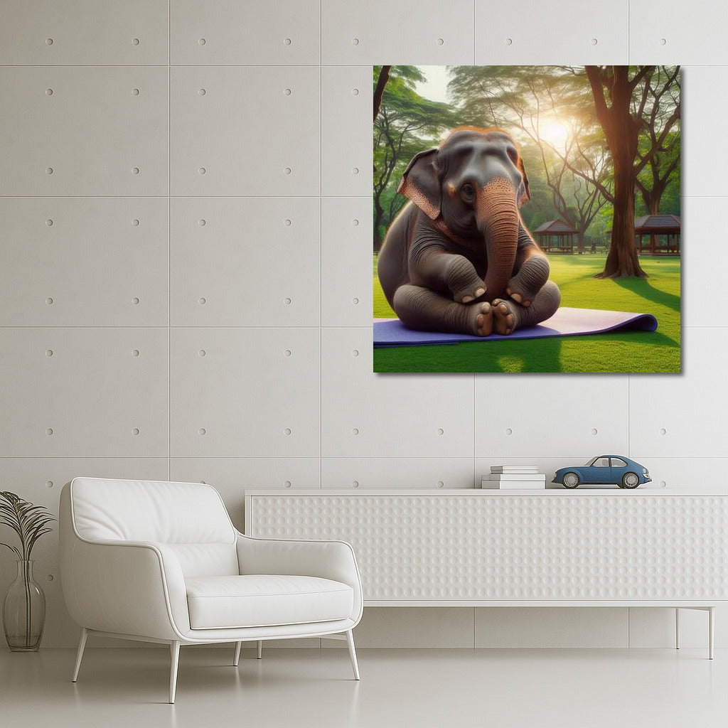 Yoga Elephant in the Park: Cozy Humor for Your Interior
