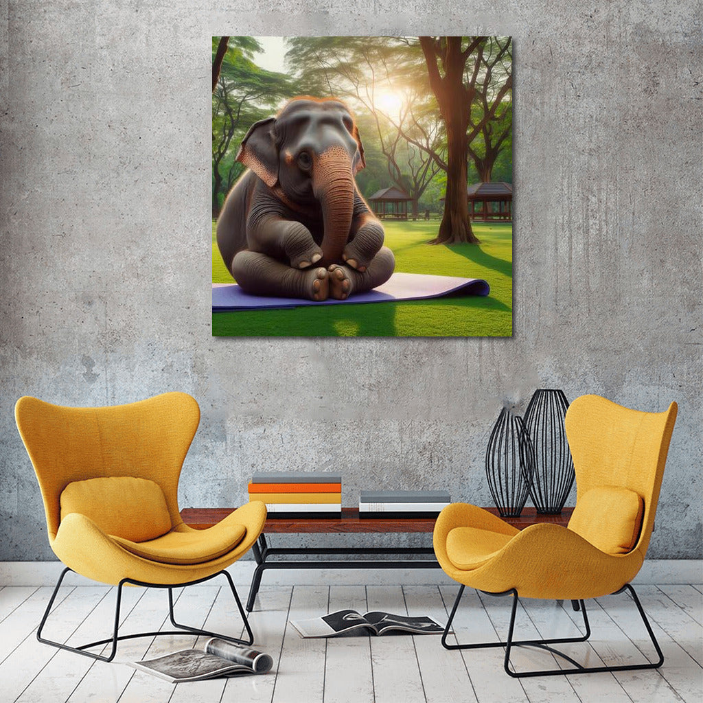 Yoga Elephant in the Park: Cozy Humor for Your Interior