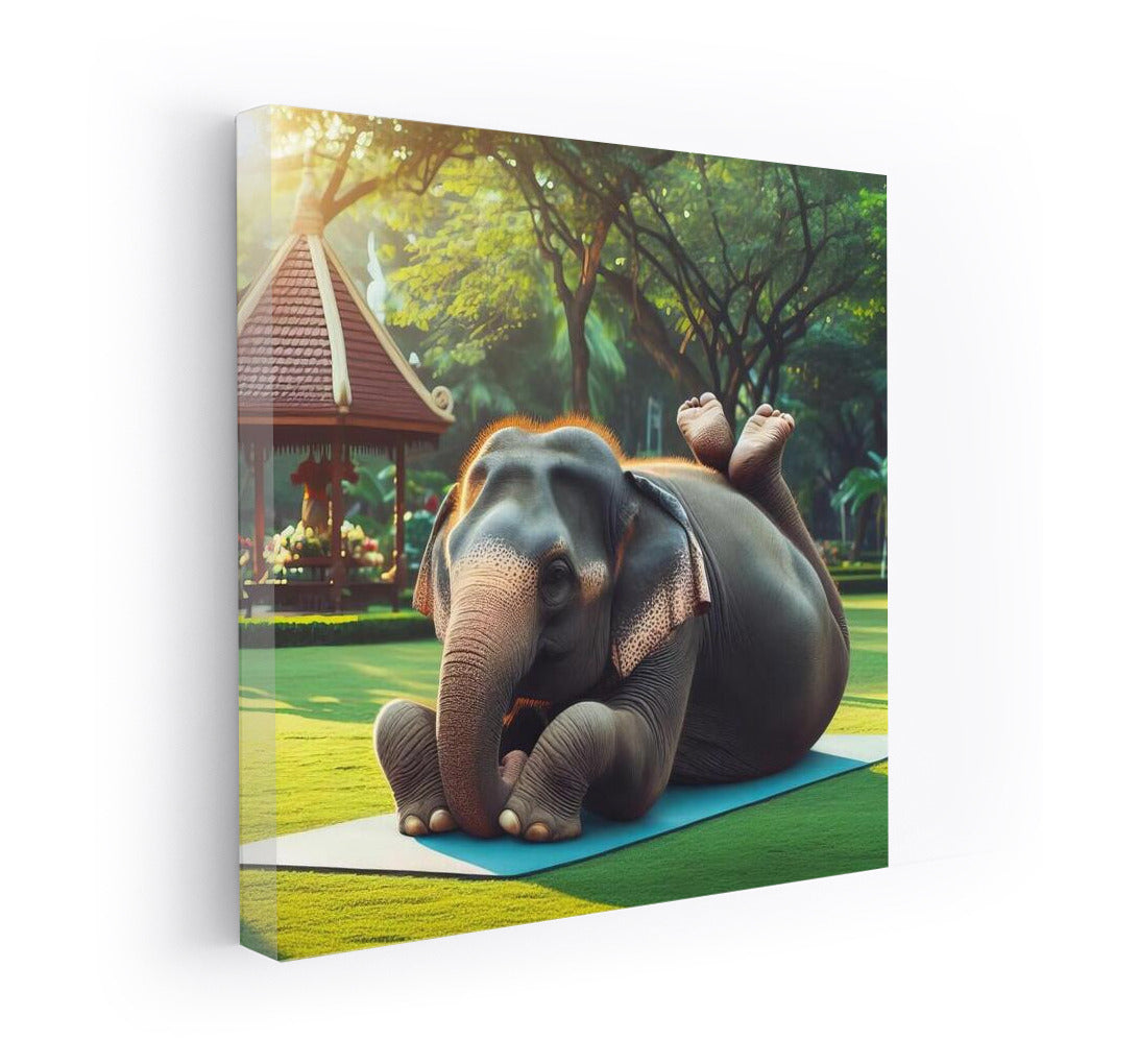 Yoga in the Park: Elephant on a Mat with Humor and Elegance