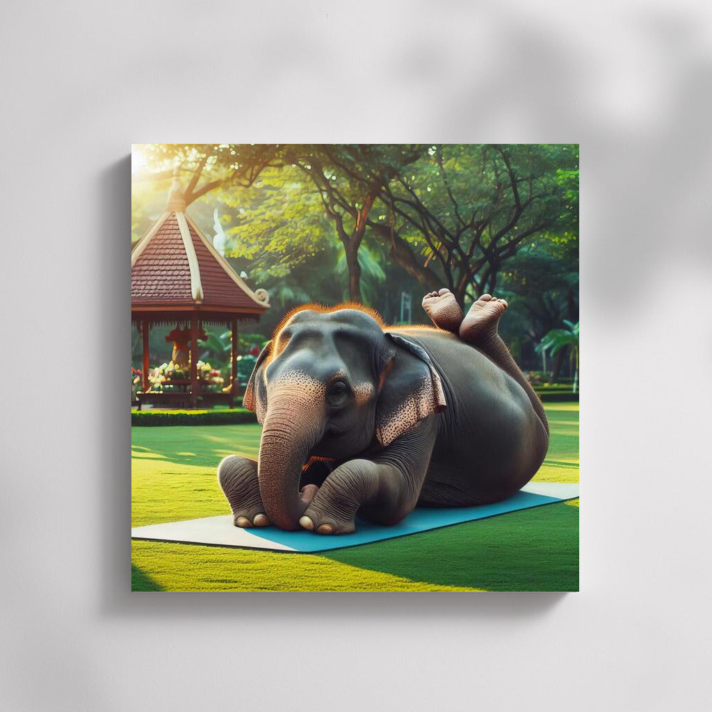 Yoga in the Park: Elephant on a Mat with Humor and Elegance