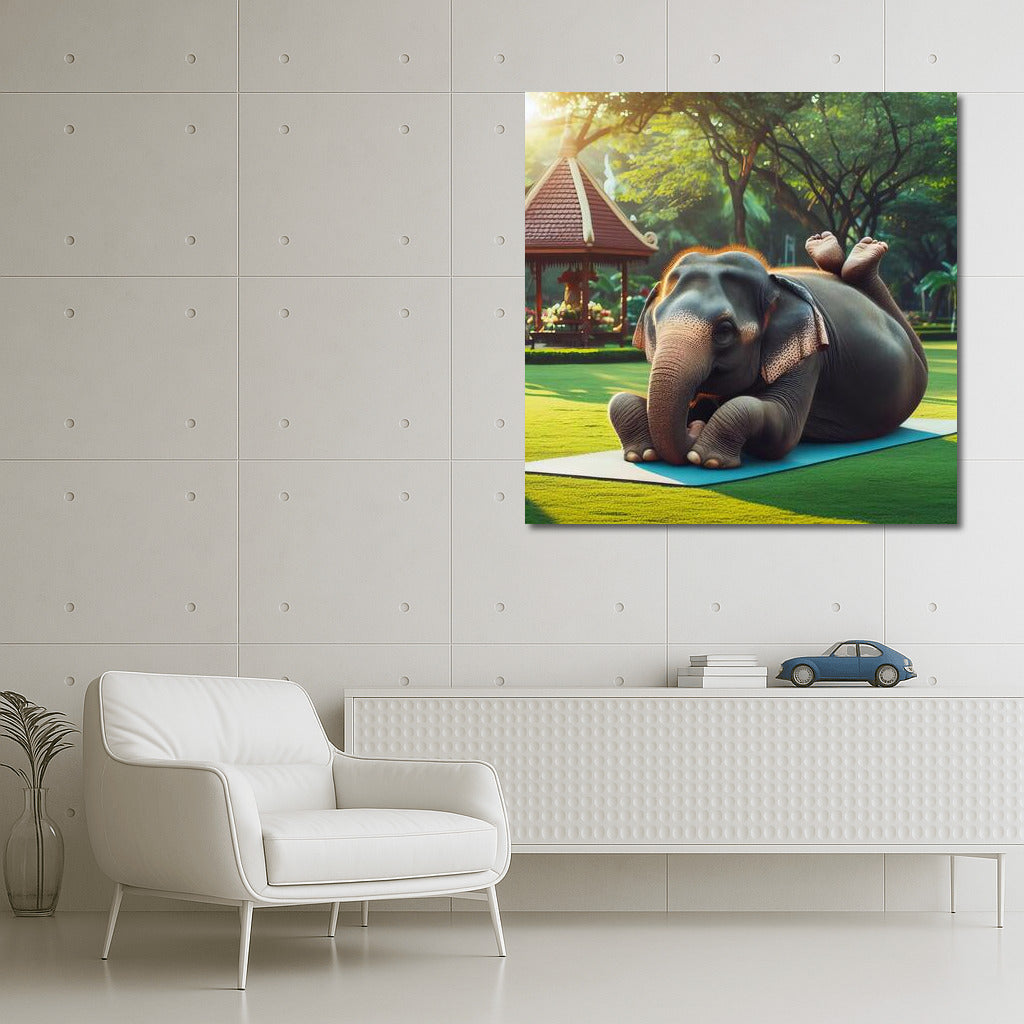 Yoga in the Park: Elephant on a Mat with Humor and Elegance