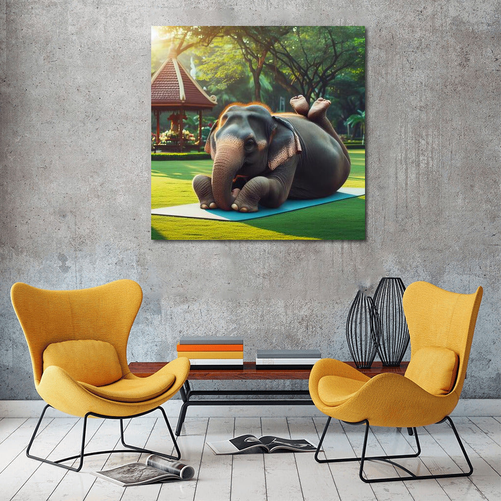 Yoga in the Park: Elephant on a Mat with Humor and Elegance