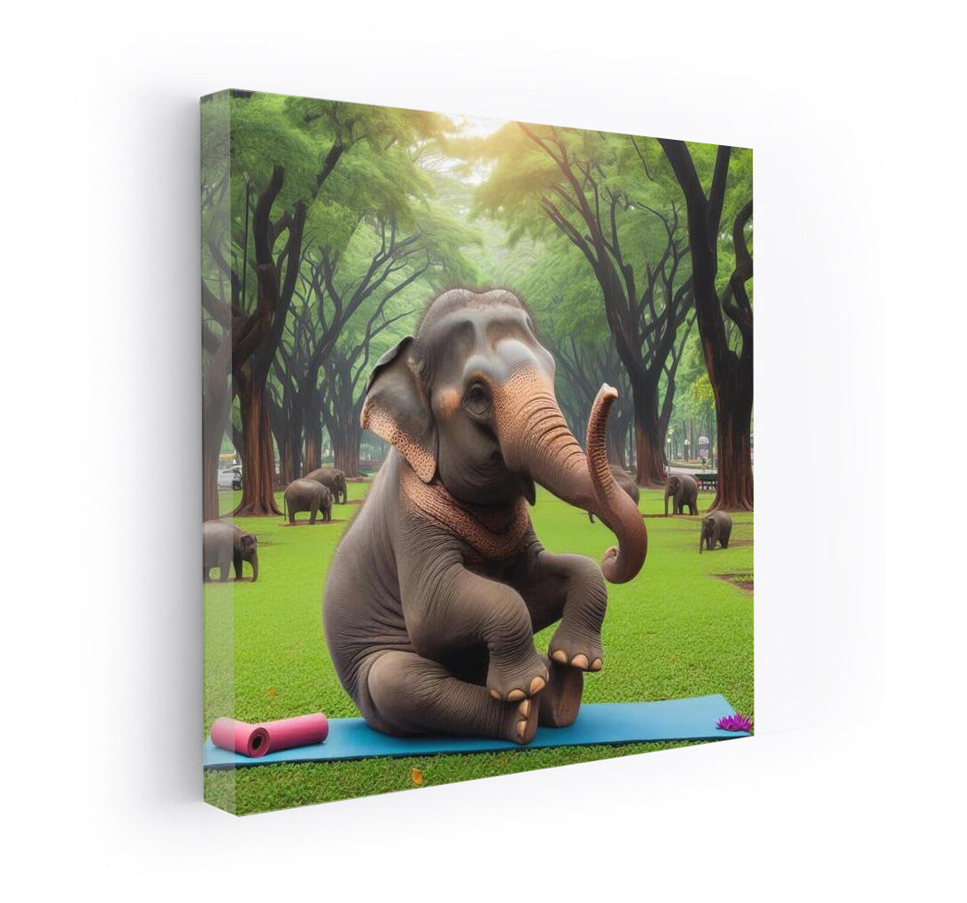 Elephant Yogi in the Park: Unique Wall Decor for a Good Mood