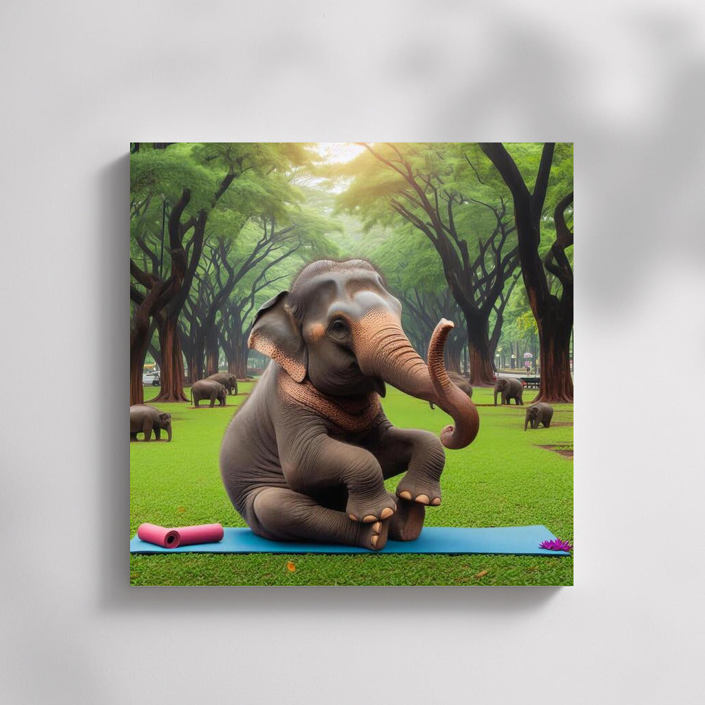 Elephant Yogi in the Park: Unique Wall Decor for a Good Mood