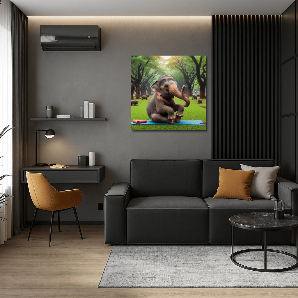 Elephant Yogi in the Park: Unique Wall Decor for a Good Mood