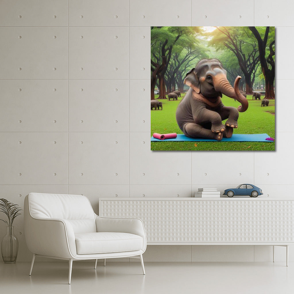 Elephant Yogi in the Park: Unique Wall Decor for a Good Mood