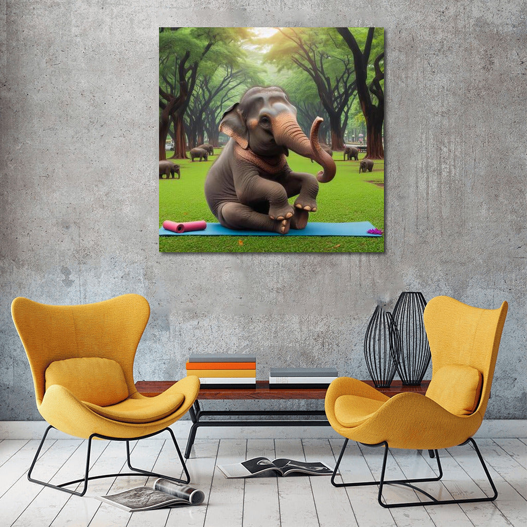Elephant Yogi in the Park: Unique Wall Decor for a Good Mood